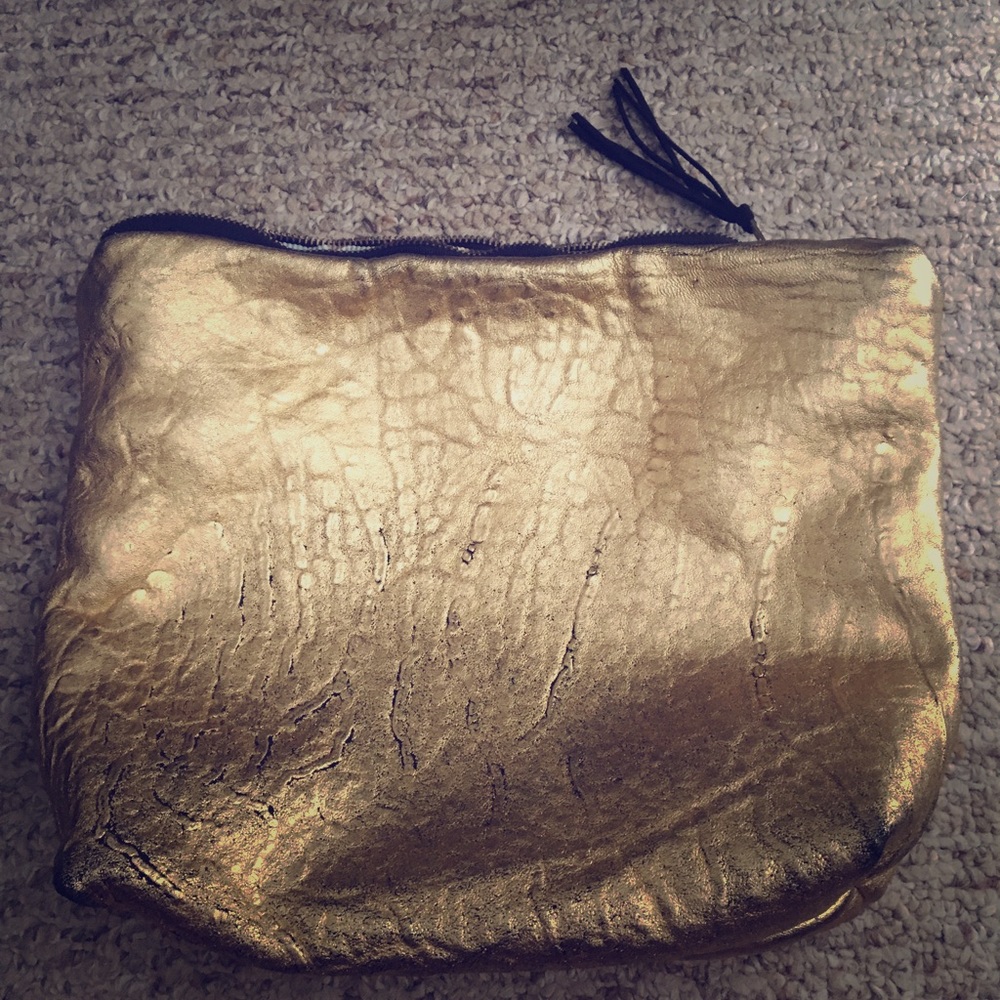 Crackled gold leather oversized clutch